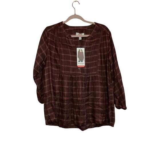 NWT Wrangler brown plaid flannel blouse size medium - Picture 1 of 8